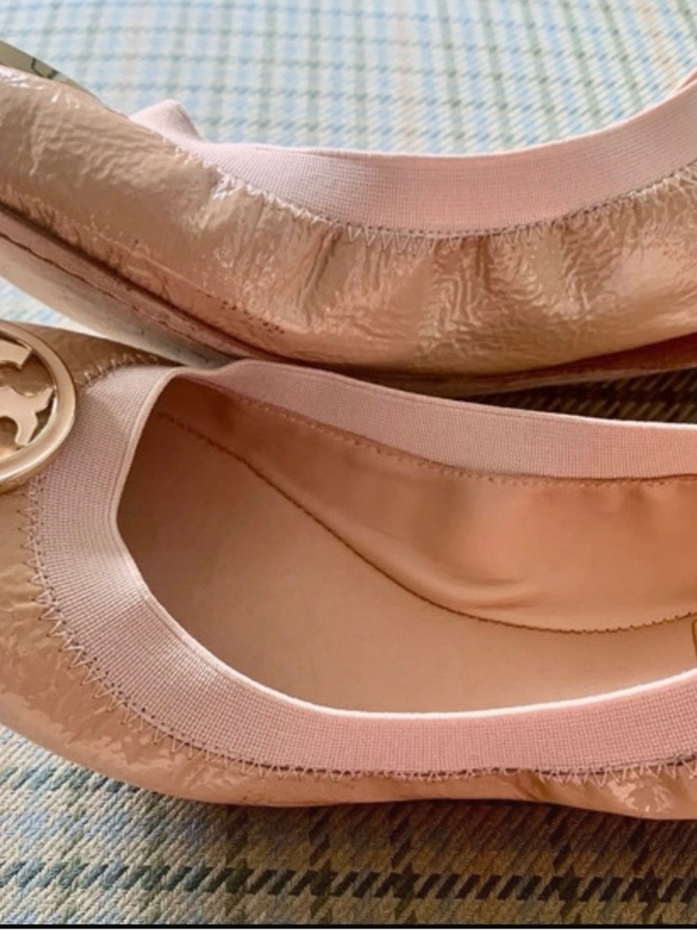 Tory Burch Blush Patent Leather Logo Ballet Flats